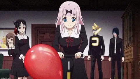 Fujiwara Chika pumping a balloon