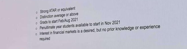 A company asking for a strong ATAR, and a distinction WAM